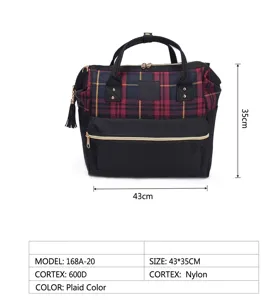 Bolsa de viaje grande de tela Oxford a cuadros, 43x35cm, con asas dobles