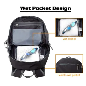 Detailed view of 40L lightweight foldable backpack highlighting internal wet pocket design