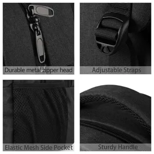 Detalles de la mochila para hombre con cremalleras metálicas y bolsillos de red