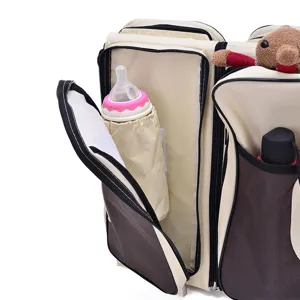Mochila para pañales de gran capacidad con portabiberones integrado y bolsillos extras