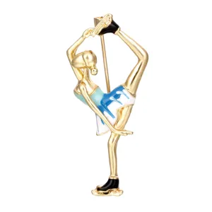 Elegant Enamel Ballet Girl Brooch Pin For Women Alloy Dancer Skater Lapel Pin Jewelry Accessories Dress Decor