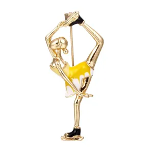 Elegant gold-tone enamel ballerina dancer brooch pin for women fashionable garment accessories