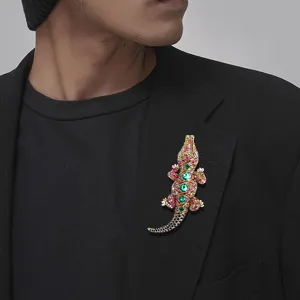Prachtige fonkelende strass krokodil broche voor herenpak revers en zakelijke decoratie