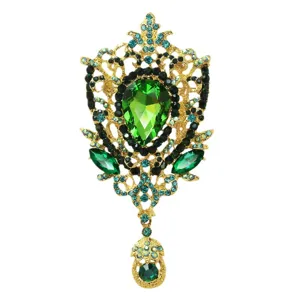 Elegante spilla vintage dorata con cristalli verde smeraldo per regali di matrimonio