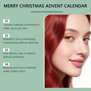 Weihnachtskalender Make-up Detailansicht mit feuchtigkeitsspendenden und glatten Pflegeeigenschaften.