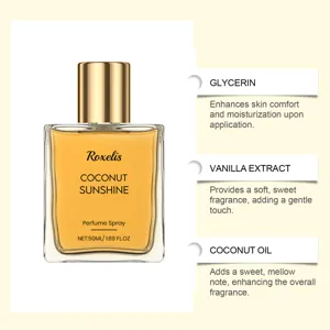 Vista dettagliata degli ingredienti del profumo vaniglia cocco glicerina e olio