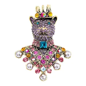 Spilla a Forma di Orso con Corona in Lega e Strass in Stile Vintage Multicolore Spilla con Perle Artificiali di Alta Qualità Gioielli per Uomo e Donna