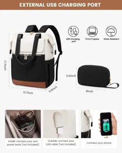 Multi-functional laptop backpack with USB charging port and matching accessory pouch.