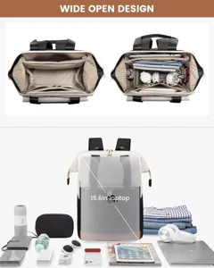 Detail view of large capacity women's travel laptop backpack with 15.6 inch compartment