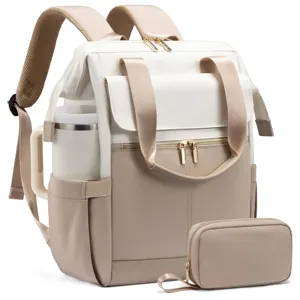 Professional detailed view of women's laptop backpack set with matching accessory pouch
