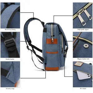 Detalles de mochila de lona con forro reforzado, hebillas resistentes y cremalleras de metal