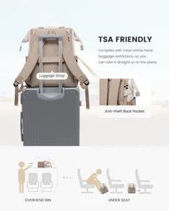 Detailed view of TSA friendly travel backpack with luggage strap and anti-theft pocket