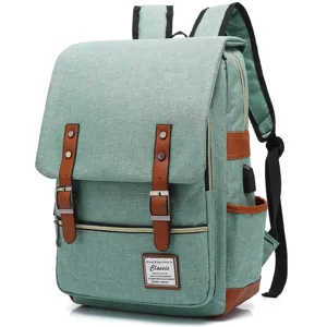 Vintage Oxford Laptop Backpack With USB Port Large Capacity Travel Daypack Polyester Lining Outdoor Bag For Men Women