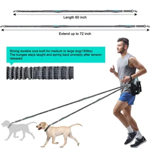 Hands-free dog walking waist bag with 60 to 72 inch extendable bungee leash