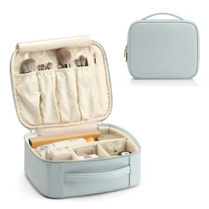 Bolsa de Cosméticos de Cuero PU Saffiano Portátil Impermeable Gran Capacidad Neceser de Viaje Bolsa de Almacenamiento Mujer