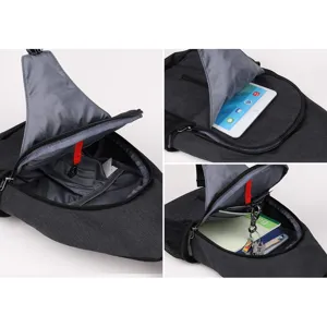 Detail view showing the spacious interior compartments of the waterproof chest bag for men