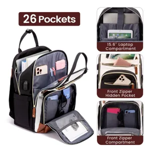 Vista dettagliata dello zaino per laptop con scomparto da 15,6 pollici e tasche
