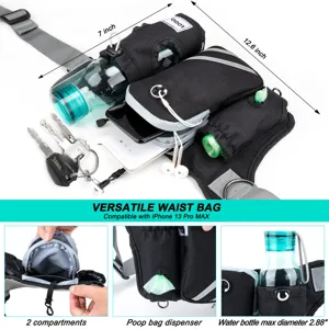 Multifunctional dog training waist bag with water bottle holder and poop bag dispenser