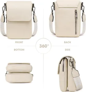 Pantalla de cuatro vistas de un bolso bandolera elegante de cuero PU para mujer