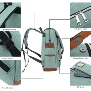 Detail views of vintage canvas backpack with reinforced lining and high grade zippers.