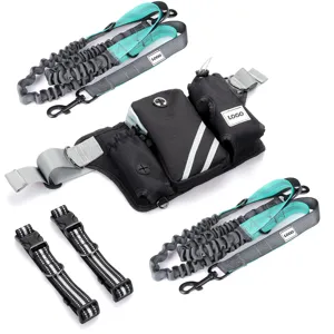 Hands-free pet training waist bag set with bungee leashes and reflective collars