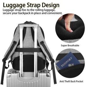 Detailansicht des Business-Rucksack mit Kofferband und Diebstahlsicherungstasche.