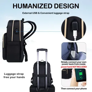 Detalle de mochila profesional para portátil con puerto USB y correa de equipaje