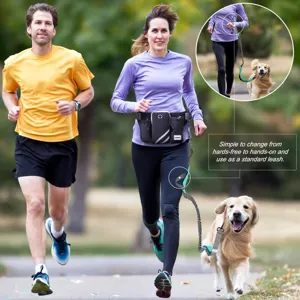Hands-free dog leash with waist bag for running and outdoor pet training