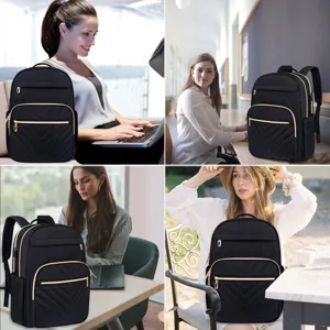 Mochila negra versátil para portátil en el trabajo y campus en varias escenas diarias
