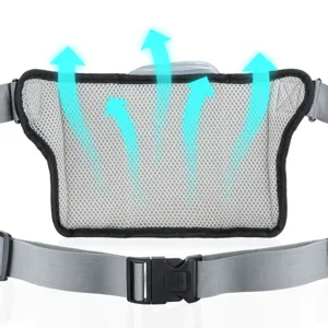 Detail of pet training waist bag featuring breathable mesh back and adjustable strap.