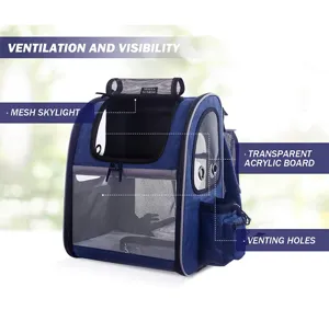 Detail view showing breathable mesh skylight and side venting holes of the pet carrier