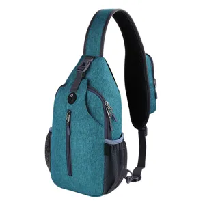 Durable teal waterproof men's outdoor chest sling bag with adjustable shoulder strap