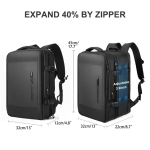 Mochila para portátil expansible con expansión del 40% por cremallera y dimensiones.