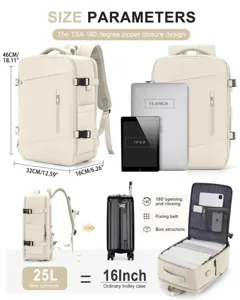 Mochila de viaje 25L dimensiones 46x32x16cm con compartimento para portátil de 15,6