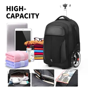Zaino trolley nero da business ad alta capacità con ruote e scomparto per laptop