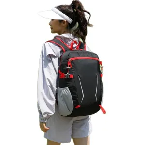 Waterproof lightweight nylon black red travel backpack for men and women outdoor hiking