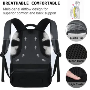 Detalle de la espalda de malla transpirable y acolchado elástico de una mochila de negocios