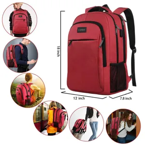 Mochila roja para portátil de 18 pulgadas para viajes con puerto de carga USB.
