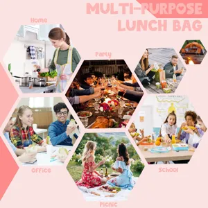 Lifestyle collage showing diverse use cases for the insulated corduroy lunch bag