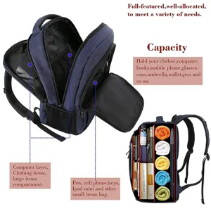 Mochila de viaje de negocios espaciosa con compartimentos para portátil y objetos.