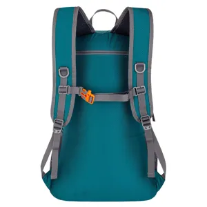 Lightweight 40L foldable outdoor hiking backpack featuring a teal color and back view