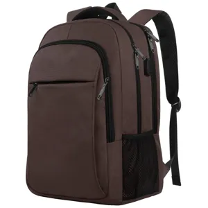 Mochila profesional marrón para portátil con puerto de carga USB para hombre