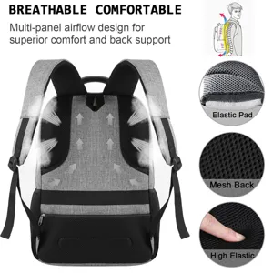 Diseño de espalda de malla transpirable de mochila gris para confort y soporte