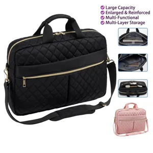 Sacoche d'Ordinateur en Polyester Matelassé pour Femmes Mallette Imperméable Sac à Bandoulière Housse Mince pour Ordinateur Bureau Voyage