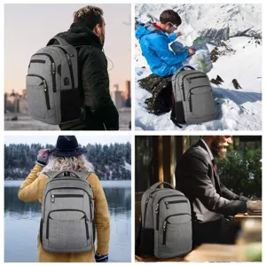 Mochila profesional gris para portátil en escenarios urbanos, de viaje y al aire libre.