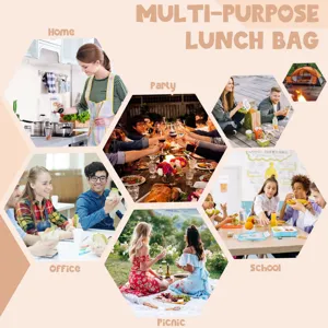Usage scenarios collage for large capacity insulated lunch bag in various settings
