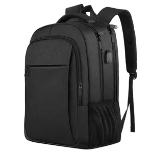 Mochila de negocios negra de gran capacidad para hombre con puerto de carga USB