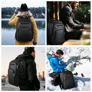 Mochila negra para portátil de gran capacidad para hombre en negocios y viajes.