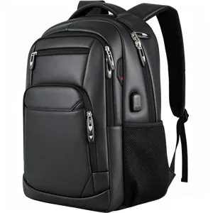 Mochila profesional negra para portátil con puerto de carga USB y varios compartimentos.
