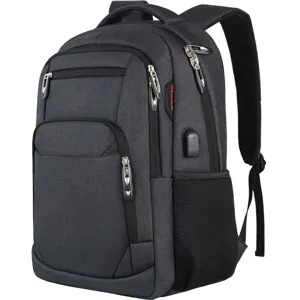 Mochila profesional para portátil de gran capacidad en gris oscuro con puerto USB integrado